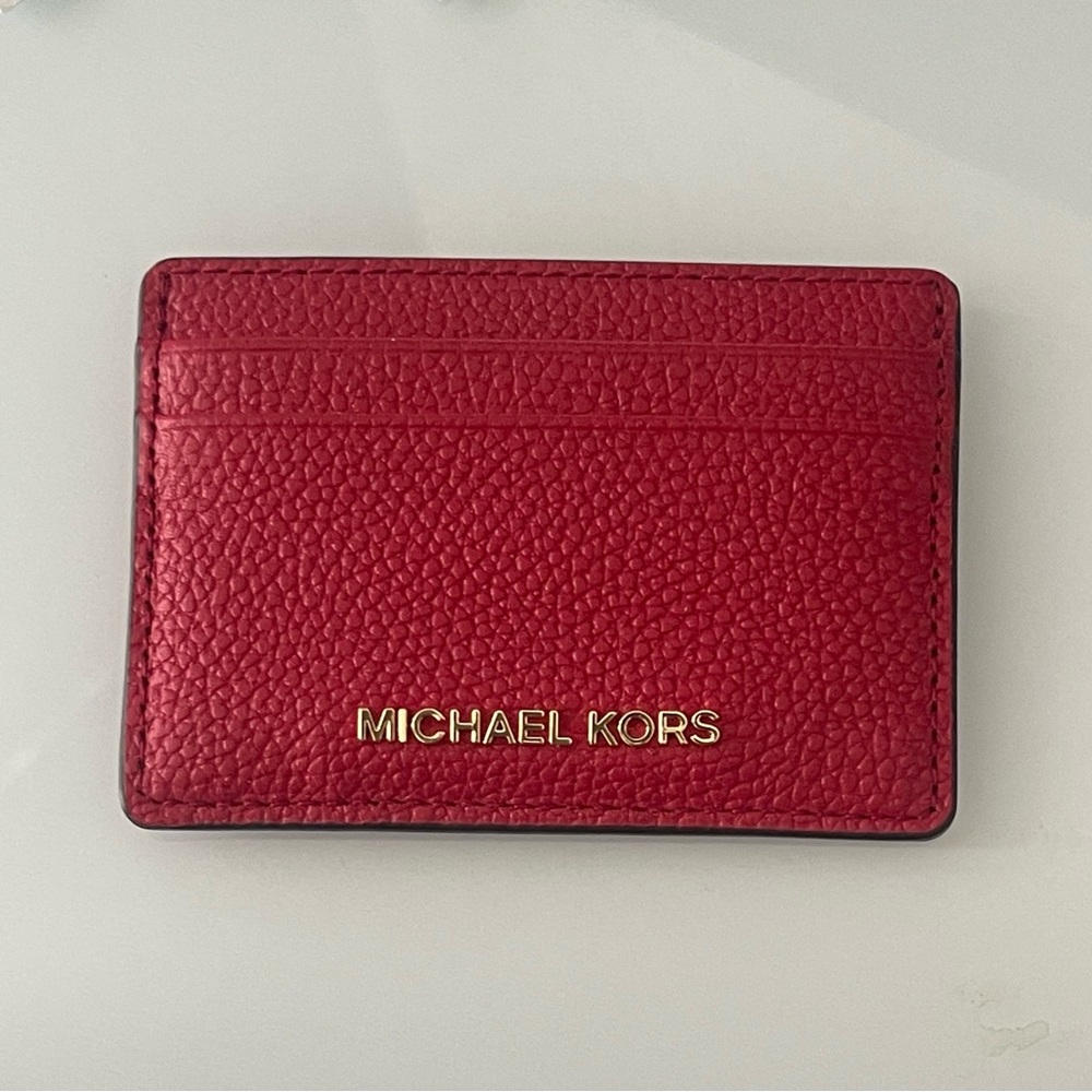 MICHAEL KORS PEBBLED LEATHER CARD CASE RED